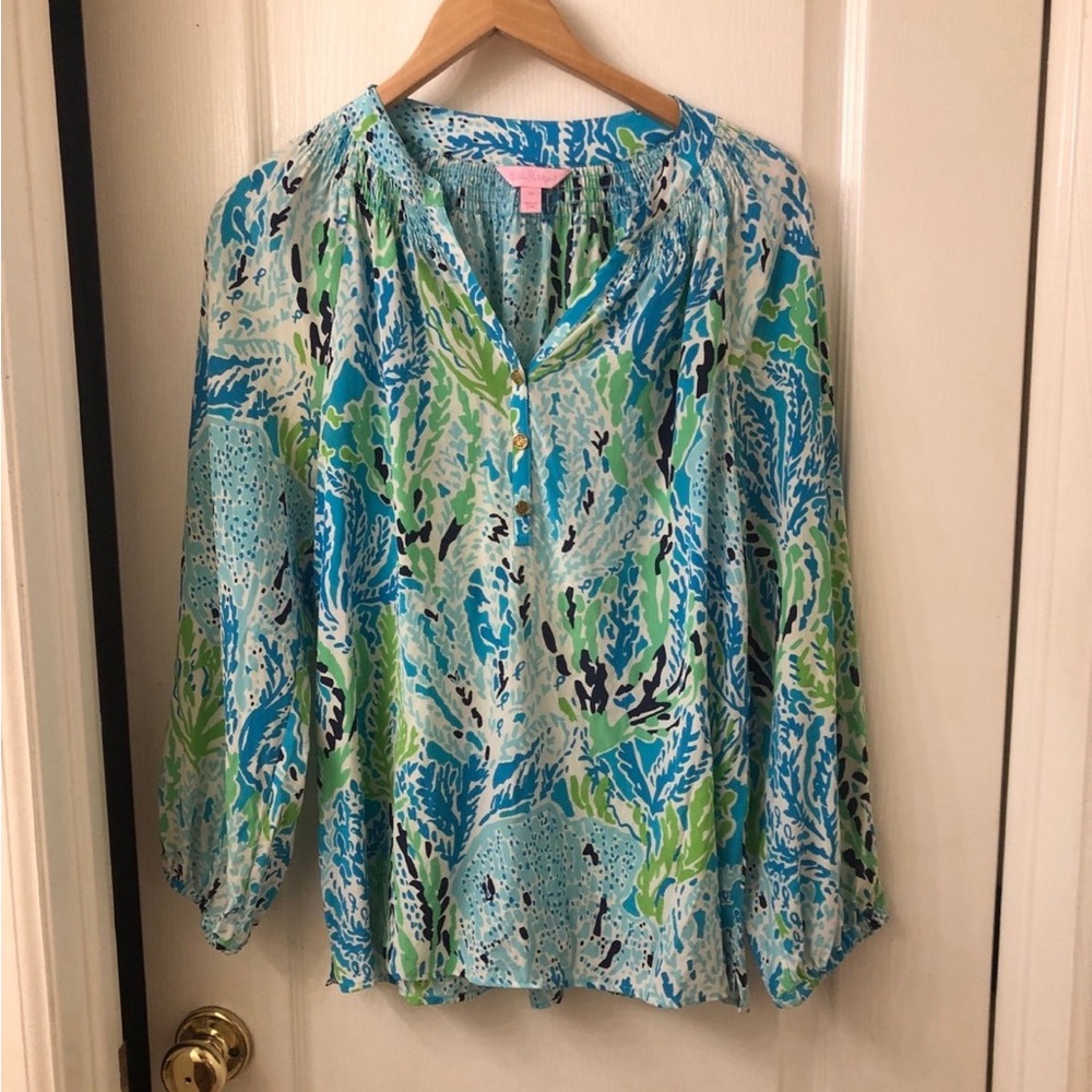 ** SOLD ** Lilly Pulitzer Spa Blue Let’s Cha Cha Elsa Top